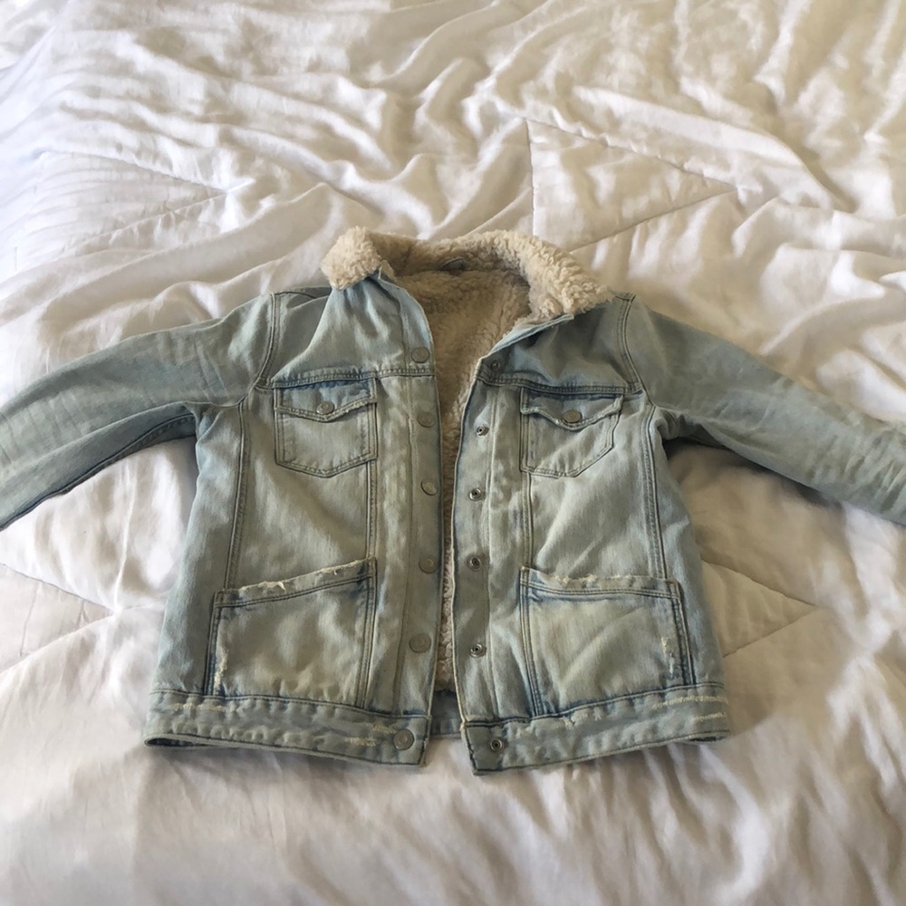 TopShop Sherpa faded light denim jacket